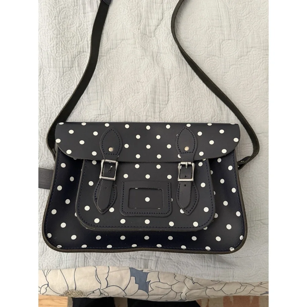 Leather Satchel Company Navy White Polka Dot 11